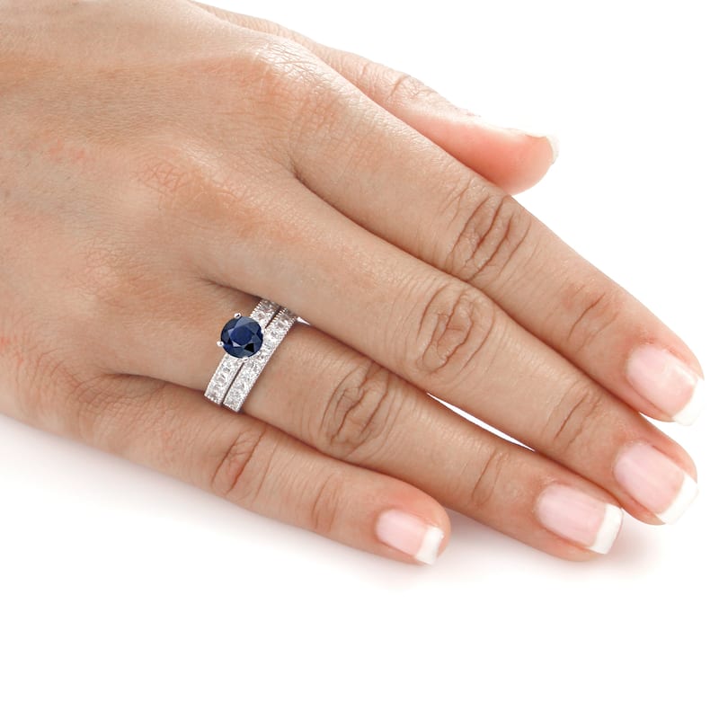 Auriya 4/5ct Blue Sapphire and 1 1/5ctw Diamond Engagement Ring Set 14K Gold
