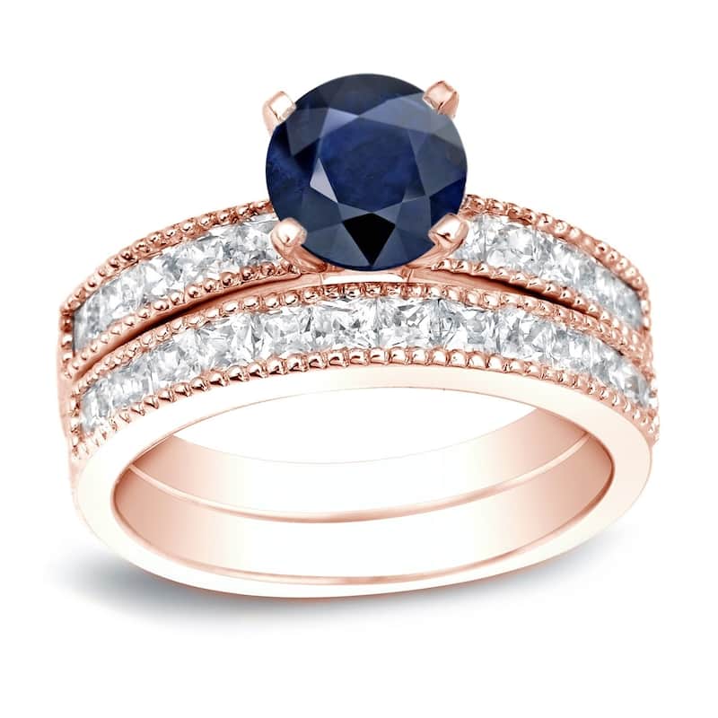 Auriya 4/5ct Blue Sapphire and 1 1/5ctw Diamond Engagement Ring Set 14K Gold - 9.5 - Rose