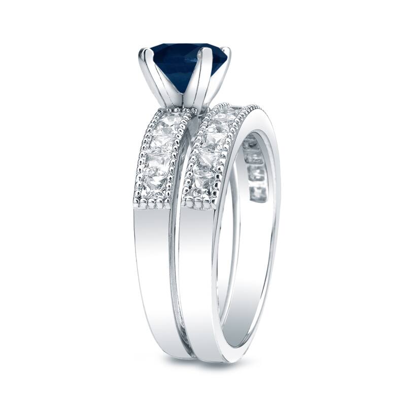 Auriya 4/5ct Blue Sapphire and 1 1/5ctw Diamond Engagement Ring Set 14K Gold