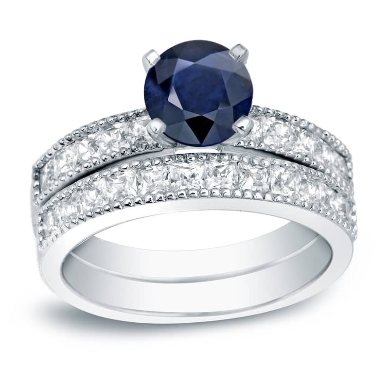 Auriya 4/5ct Blue Sapphire and 1 1/5ctw Diamond Engagement Ring Set 14K Gold - 9.5 - White
