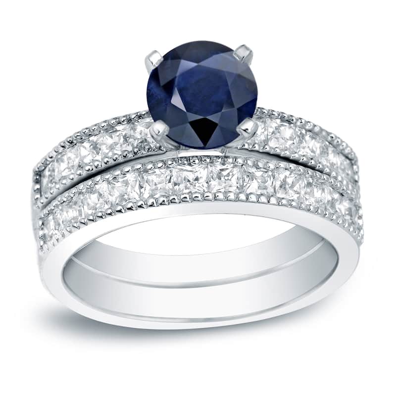 Auriya 4/5ct Blue Sapphire and 1 1/5ctw Diamond Engagement Ring Set 14K Gold - 4 - White