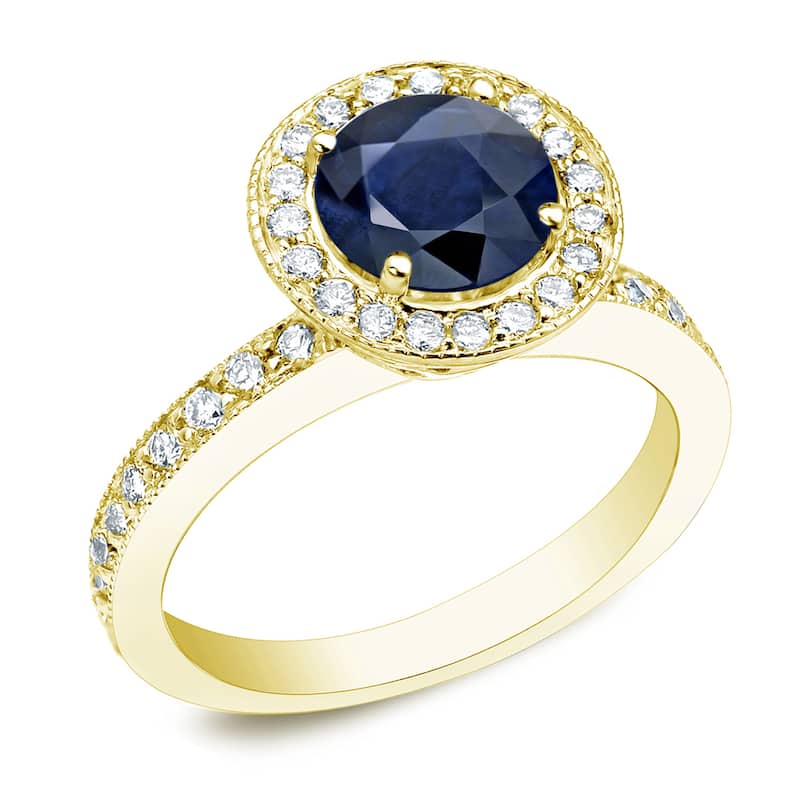 Auriya 14k Gold Round 1/2ct Blue Sapphire and 1/2ctw Diamond Halo Engagement Ring