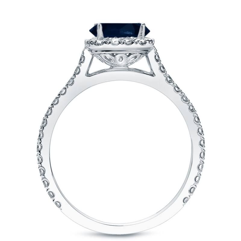 Auriya 1ct Cushion Cut Blue Sapphire and 1/2ctw Halo Diamond Engagement Ring 14k Gold