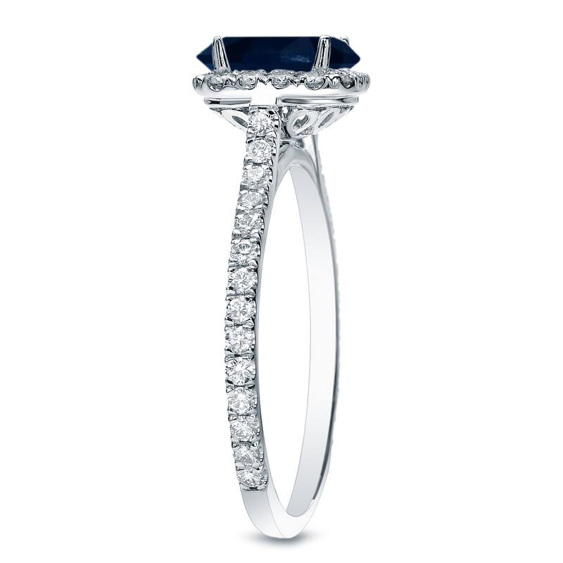 Auriya 1ct Cushion Cut Blue Sapphire and 1/2ctw Halo Diamond Engagement Ring 14k Gold