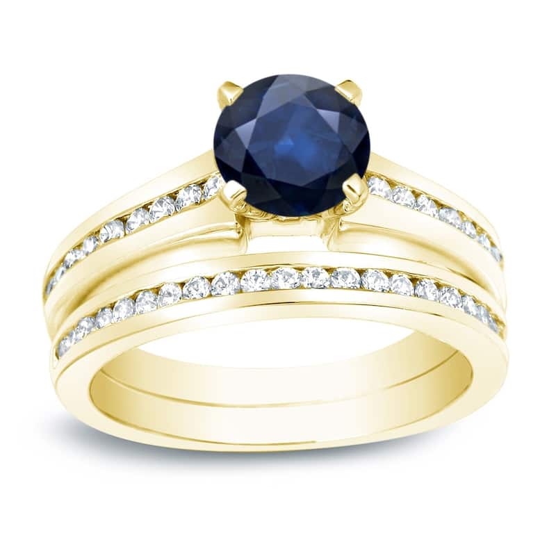 Auriya 14k Gold 1/2ct Blue Sapphire & Diamond Engagement Ring Set 1/2ctw - Yellow - 10