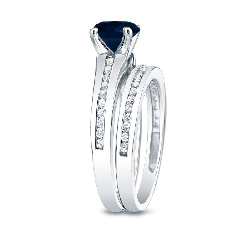 Auriya 14k Gold 1/2ct Blue Sapphire & Diamond Engagement Ring Set 1/2ctw