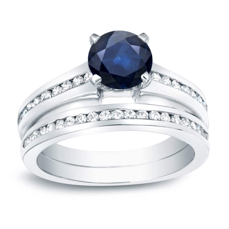Auriya 14k Gold 1/2ct Blue Sapphire & Diamond Engagement Ring Set 1/2ctw - White - 4