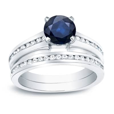 Auriya 14k Gold 1/2ct Blue Sapphire & Diamond Engagement Ring Set 1/2ctw