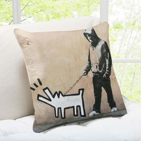 'Choose Your Weapon Dog' London Banksy Throw Pillow