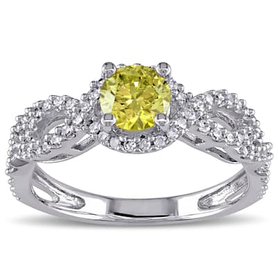 Miadora Signature Collection 10k White Gold 3/4ct TDW Yellow and White Diamond Ring
