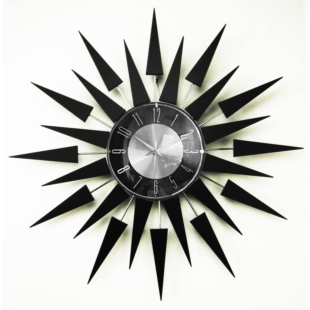 Mid Century Modern Sunburst Wood Clock, 20-inch