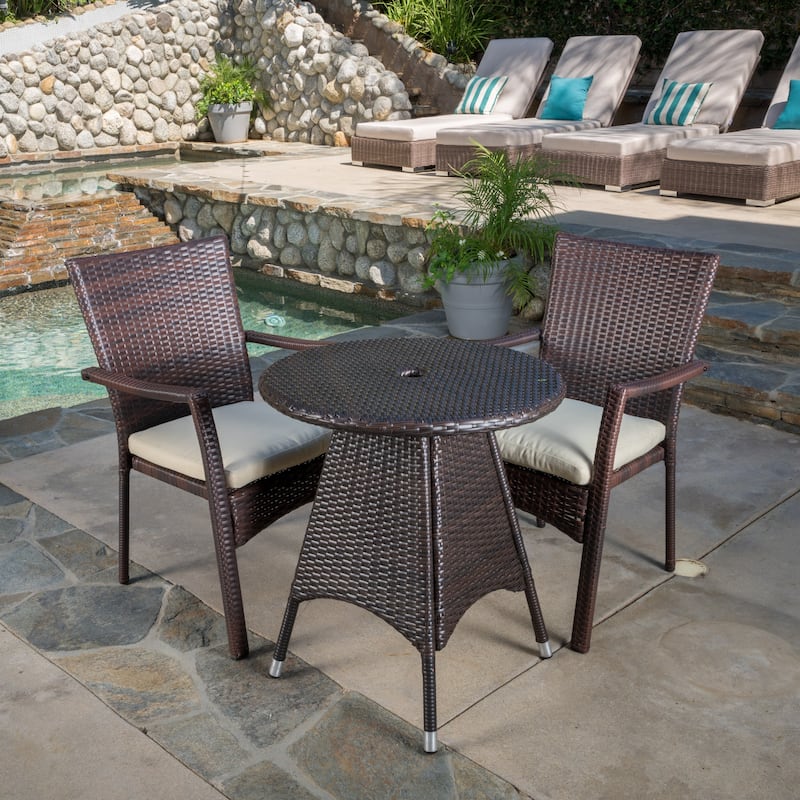Christopher Knight Home Georgina Outdoor 3-piece Wicker Bistro Set with Cushions