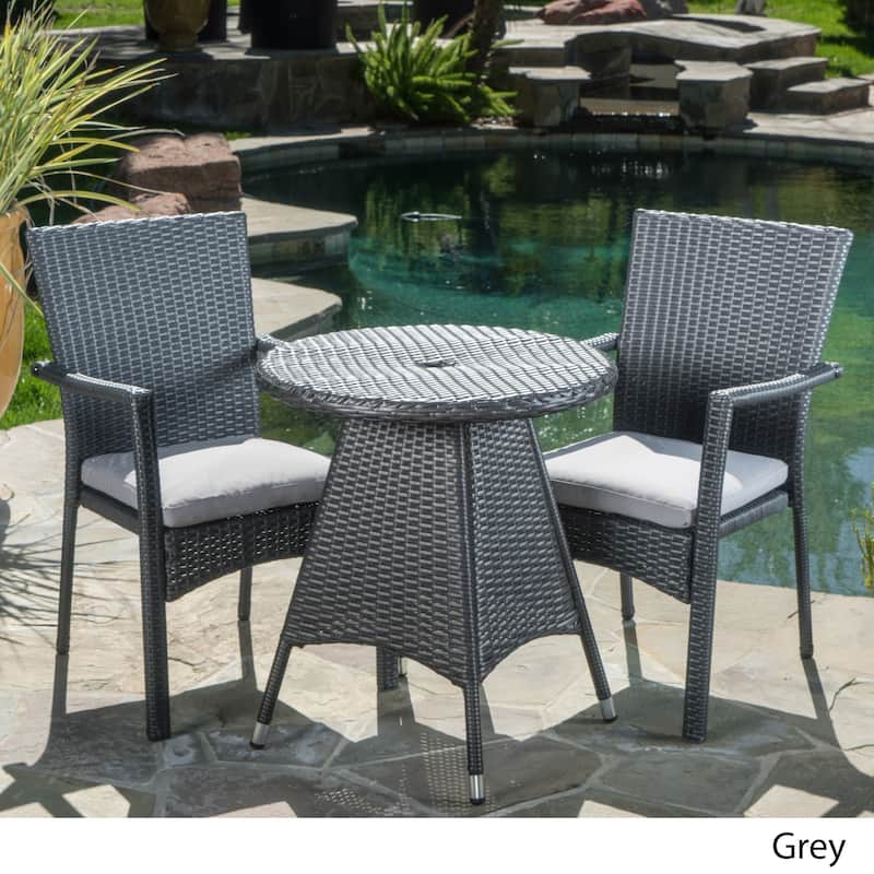 Christopher Knight Home Georgina Outdoor 3-piece Wicker Bistro Set with Cushions