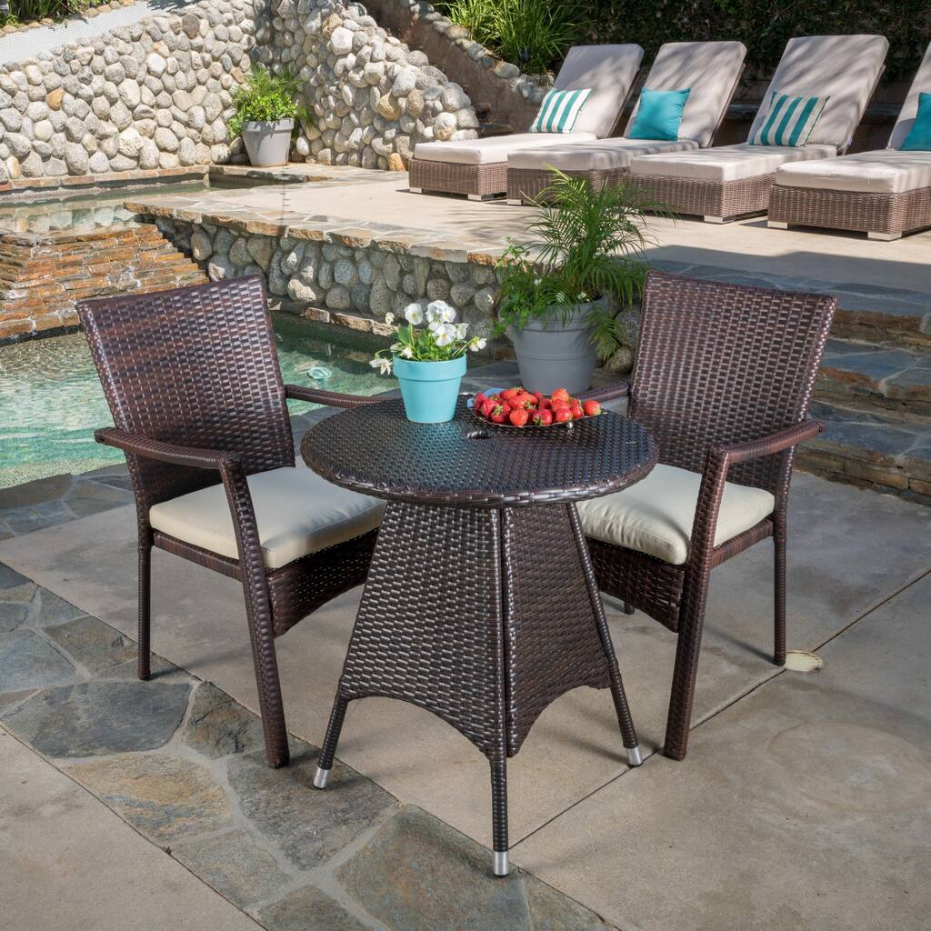 Christopher Knight Home Georgina Outdoor 3-piece Wicker Bistro Set with Cushions