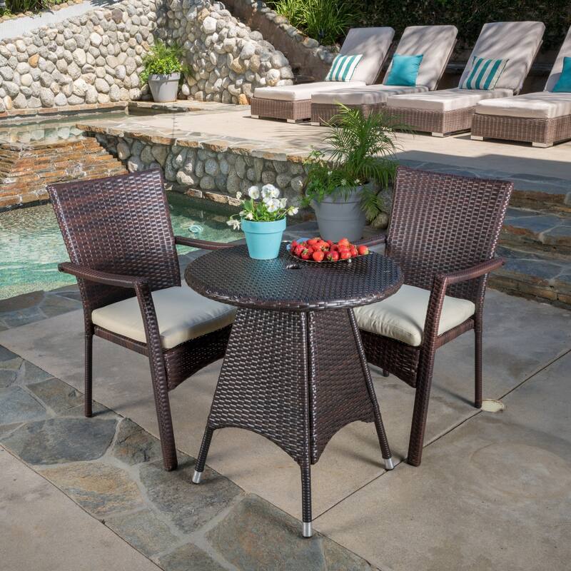 Christopher Knight Home Georgina Outdoor 3-piece Wicker Bistro Set with Cushions
