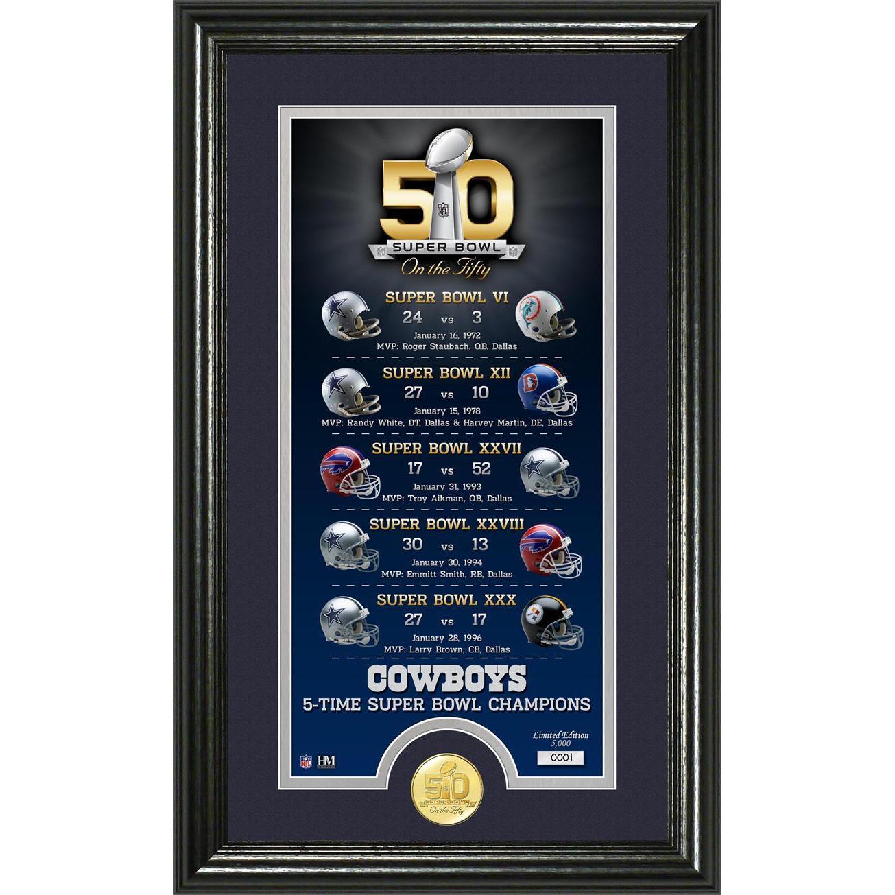 Dallas Cowboys 5-Time NFL Super Bowl Champions Commemorative Wall