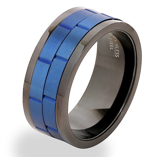 Men S Blue On Black Stainless Steel Dual Spinner Ring Free Men X27 S Blue On Black Stainless Steel Dual Spinner Ring