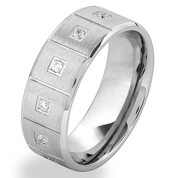 Mens Rings CZ Rings Stainless Steel Polished and Satin with Black CZ Ring Size 9 Mens Rings CZ Rings Stainless Steel Polished and Satin with Black CZ Ring Size 9