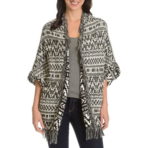 Shop Chelsea and Theodore Women's Two-tone Fringe Cardigan - Free ...