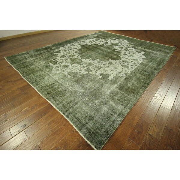 Tabriz Collection Jungle Green Overdyed Handknotted Wool Area Rug (10