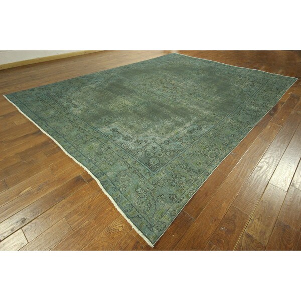 Wool Persian Overdyed Tabriz Mint Green Handknotted Area Rug (10' x 13