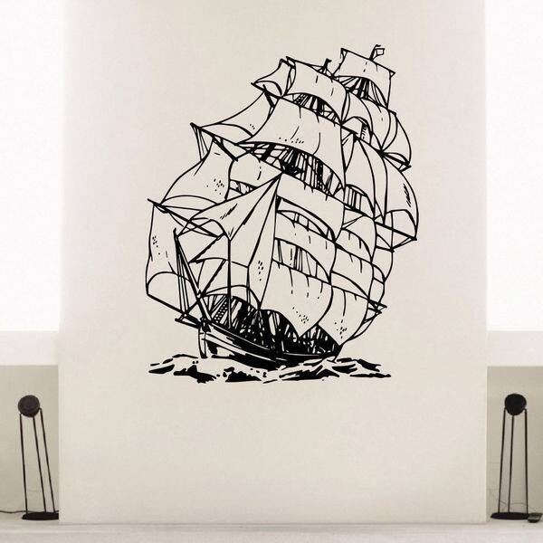 Sail Ship Waves Ocean Nursery Boys Room Vinyl Wall Art Decal Sticker