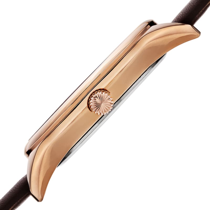 Akribos XXIV Men's Quartz Date Aperture Leather Rose-Tone Strap Watch - Gold