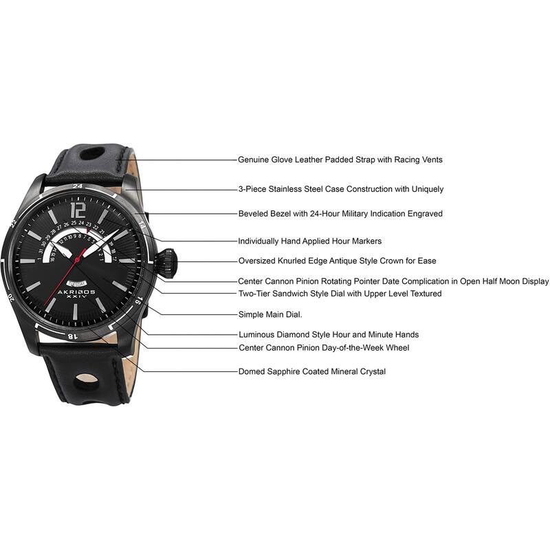 Akribos XXIV Men's Retrograde Multifunction Leather Black Strap Watch