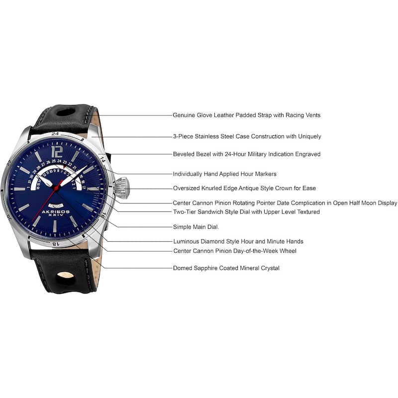 Akribos XXIV Men's Retrograde Multifunction Leather Blue Strap Watch
