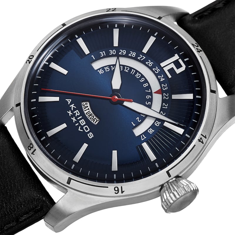 Akribos XXIV Men's Retrograde Multifunction Leather Blue Strap Watch