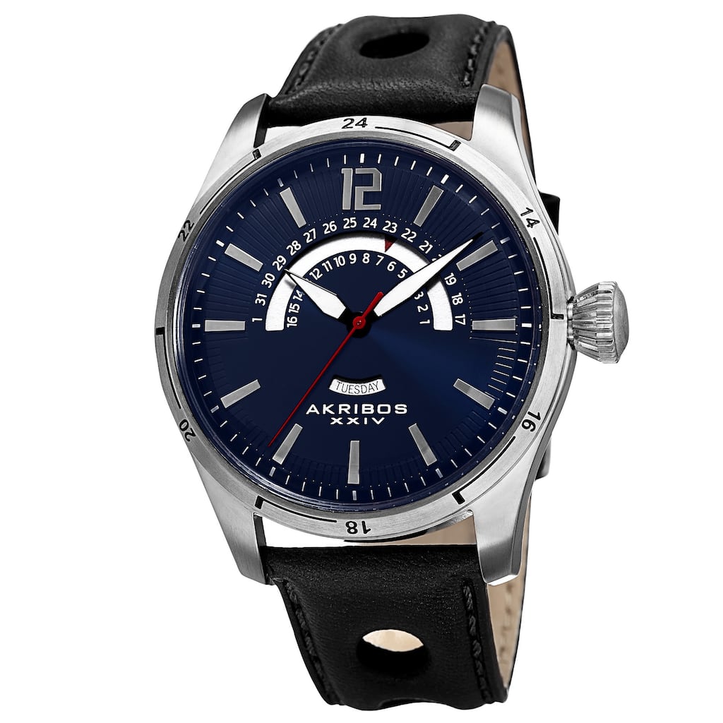 Akribos XXIV Men's Retrograde Multifunction Leather Blue Strap Watch