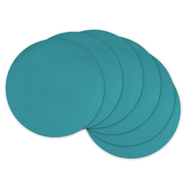 DII Indoor/ Outdoor Round Woven Placemats (Set of 6) - Baja Blue