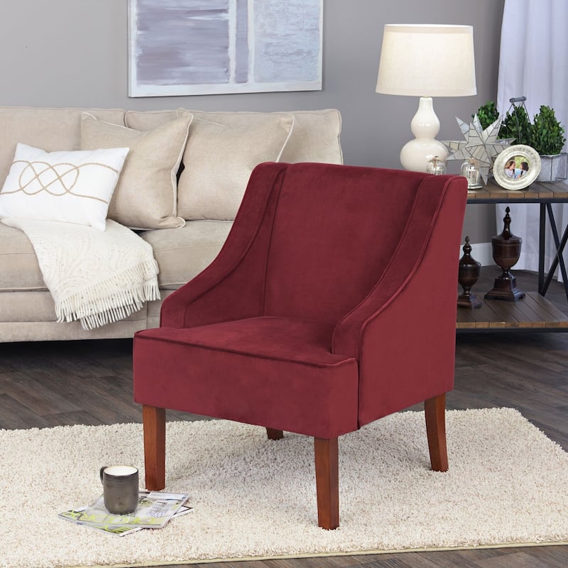 HomePop Swoop Arm Accent Chair in Berry Merlot Velvet - Red