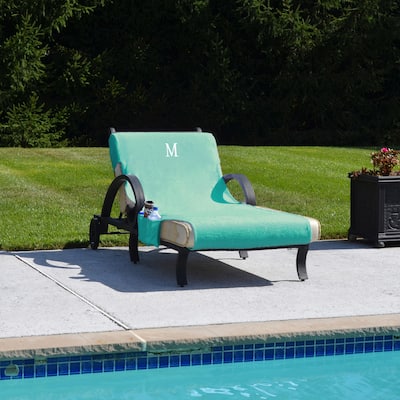 Turkish Cotton Monogrammed Aqua Towel Cover for Standard Size Chaise Lounge Chair with Side Pocket