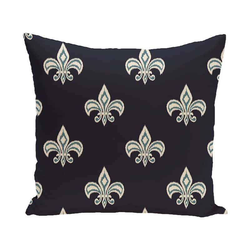 16 x 16-inch Fleur de Lis Ikat Print Pillow - Blue