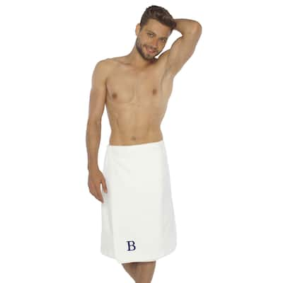 Authentic Hotel and Spa Turkish Cotton Terry Monogrammed White Men's Spa and Shower Towel Wrap