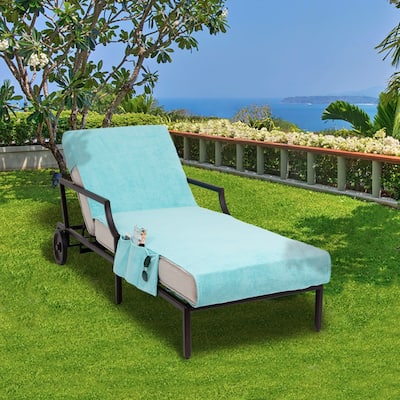 Authentic Turkish Cotton Aqua Green Towel Cover for Standard Size Chaise Lounge Chair with Side Pocket