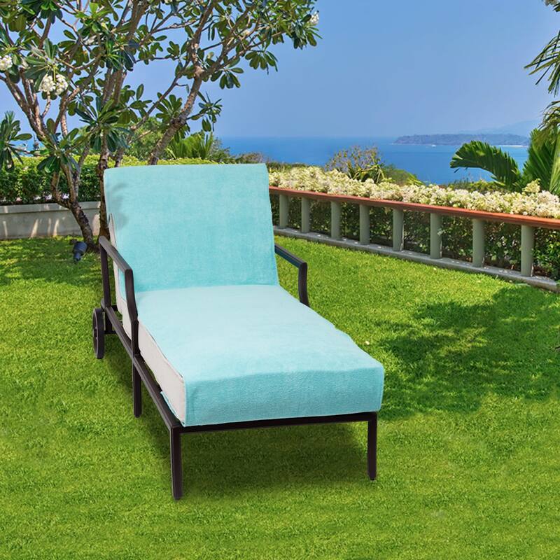 Authentic Turkish Cotton Aqua Green Towel Cover for Standard Size Chaise Lounge Chair with Side Pocket
