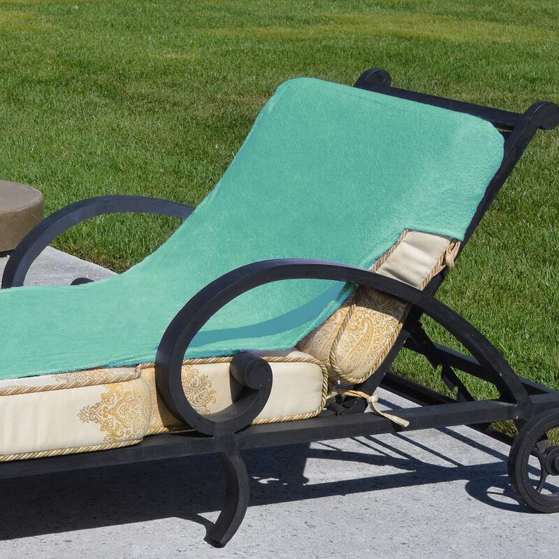 Authentic Turkish Cotton Aqua Green Towel Cover for Standard Size Chaise Lounge Chair with Side Pocket