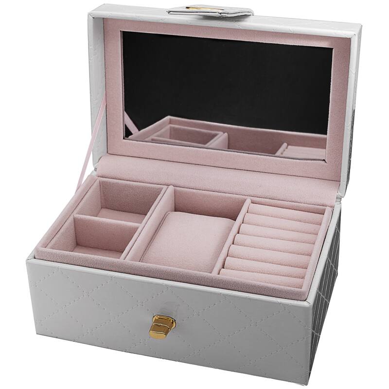 Burgi Women's White Quilted Leatherette Mirror-top Jewelry and Watch Box