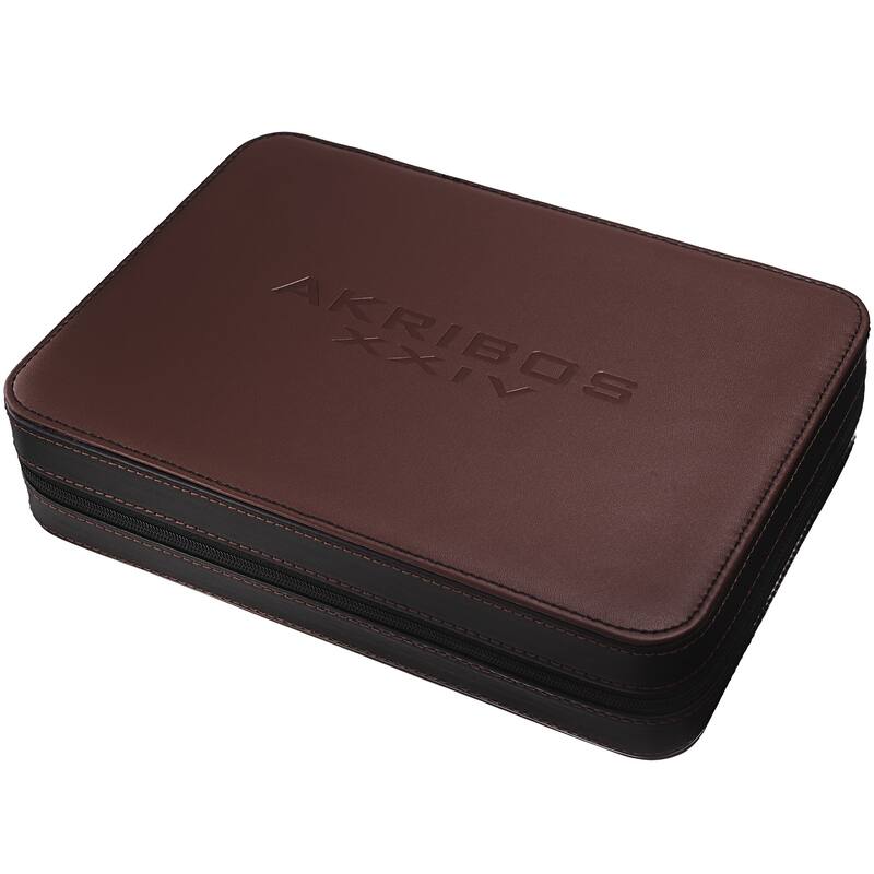 Akribos XXIV Quilted Leatherette 6 Slot Watch Box/ Travel Case and Accessory Sizing Kit