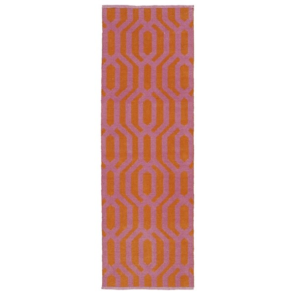 Shop Indoor/Outdoor Laguna Paprika and Pink Geo FlatWeave Rug 2' x 6