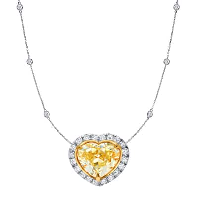 Auriya 14k Gold Fancy Heart Yellow Diamond Necklace 4ct TDW (H-I, SI1-SI2)