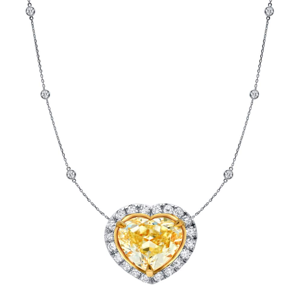 Auriya 14k Gold Fancy Heart Yellow Diamond Necklace 4ct TDW (H-I, SI1-SI2)