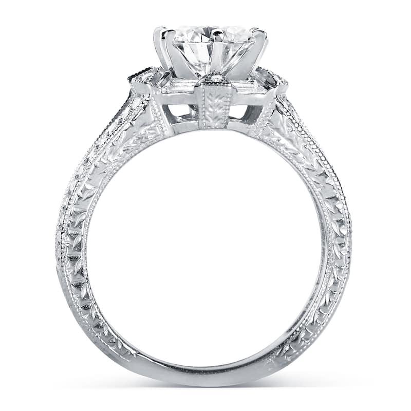Annello by Kobelli 14k White Gold 1 1/2ct TDW Diamond Art Deco Open Shank Engagement Ring