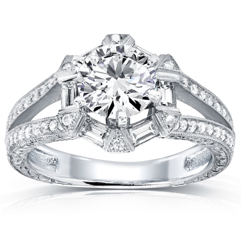 Annello by Kobelli 14k White Gold 1 1/2ct TDW Diamond Art Deco Open Shank Engagement Ring