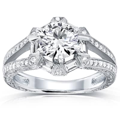 Annello by Kobelli 14k White Gold 1 1/2ct TDW Diamond Art Deco Open Shank Engagement Ring