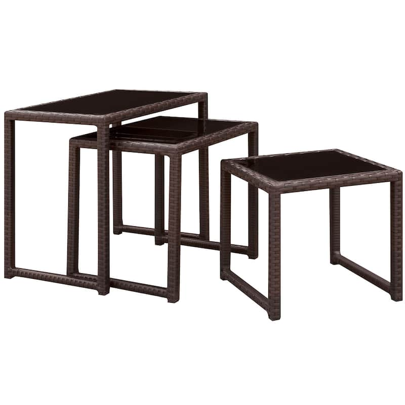 Viro Contemporary Espresso Glass Top Outdoor Nesting Table (Set of 3 ...