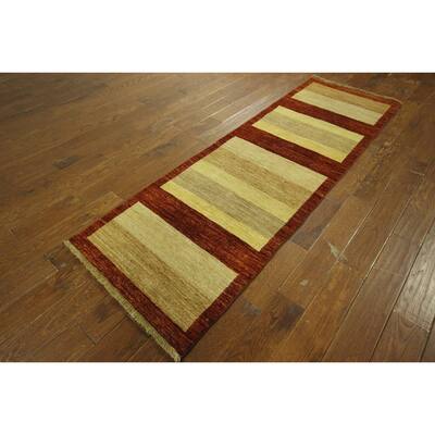 Modern Kashkuli Gabbeh Runner Multi-colored Striped Hand-knotted Wool Rug (3' x 8')