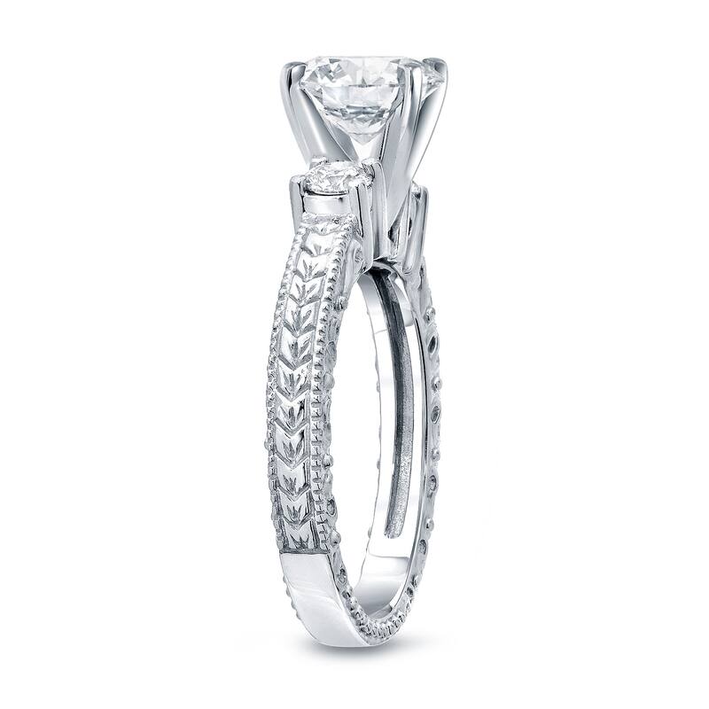 Auriya Vintage Inspired 3/4ctw Round 3-Stone Diamond Engagement Ring 14k White Gold
